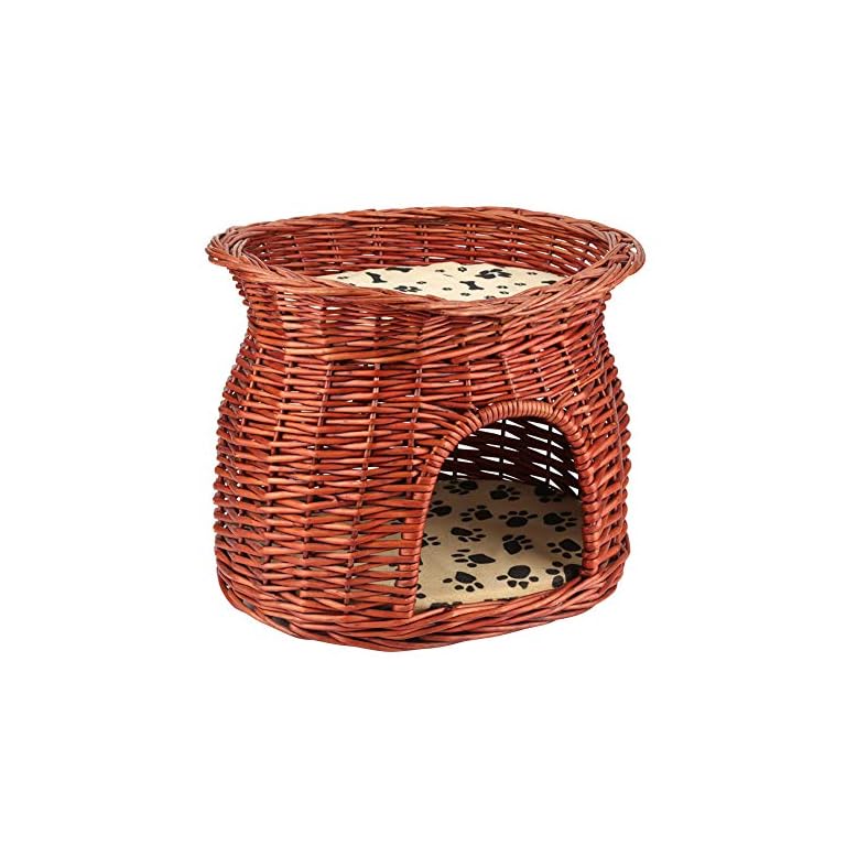 Zerone 2 Layers Cat Bed Cave, Rattan Wicker Cat Pet Sleeping Bed Play