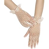 GRYUIRY Short Polka Dot Lace Gloves Bow Mesh Tea Party Glove for Women Wedding Bridal Gloves Hallowmas Prom Costume