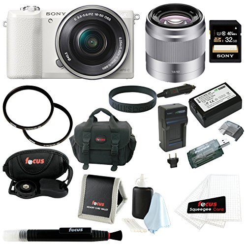 Sony-Alpha-ILCE-5100LW-ILCE-5100LW-ILCE-5100-24MP-16-50mm-Interchangeable-Lens-Camera-with-3-Inch-LCD-White-Sony-SEL50F18-E-50mm-F18-OSS-E-mount-Prime-Lens-Sony-32GB-SD-Card-Wasabi-Power-NP-FW50-Batte
