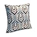 Riverbyland Geometric Blue and Brown Wool Embroidery Canvas Decorative Pillow Cover, 17x17 inches