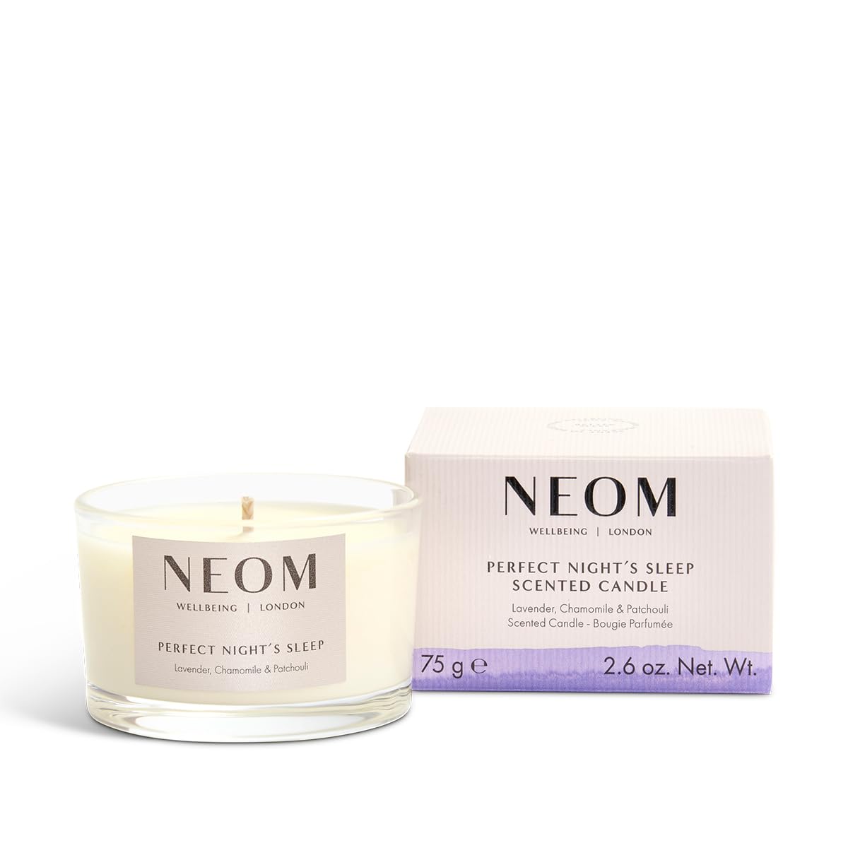 NEOM- Perfect Night's Sleep Scented Candle, Travel Size | Lavender, Chamomile & Patchouli| Essential Oil Aromatherapy Candle | Scent to Sleep