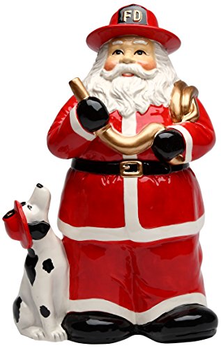 Cosmos 10715 Gifts Santa Fireman Ceramic Cookie Jar, 11-5/8-Inch