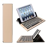 Foldable Bluetooth Keyboard, iEGrow F18 Universal Portable Bluetooth 3.0 Wireless Keyboard with Kickstand Holder For Apple iPad iPhone IOS, Andriod, Windows(Gold)