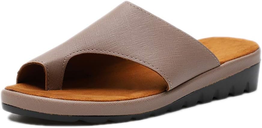 Women Comfy Platform Sandal Orthotic Shoes Summer Flat Toe Post Bunion Corrective Sandals Ladies Beach Travel Slippers Black Silver Gold Leopard Brown 3-9 UK Brown 40