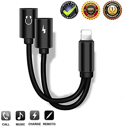 2-in-1 Lightning Splitter Adapter for iPhone X/8/8 Plus/7/7 Plus. Compatible IOS 10 or Later, Double lightning ports for dual Lightning Headphone Audio &amp; Charge Adapter.(Black)