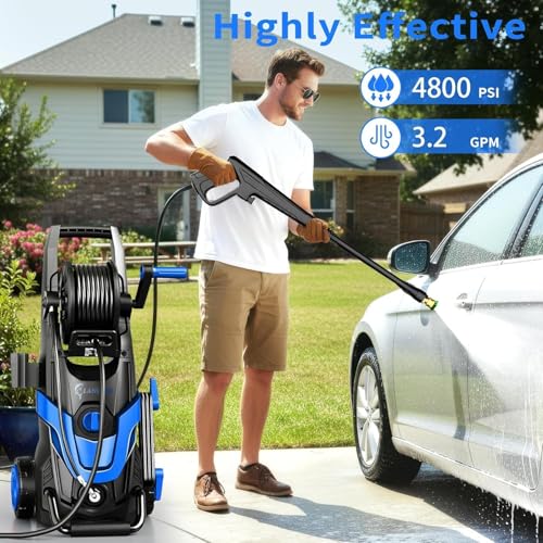 2026 Upgrade Pressure Power Washer 4800PSI w/4 Different Pressure Tips, Inlet Hose & Filter&500ML Soap Tank, High Cleaning Machine for Cars/Fences/Driveways/Patios/Home Cleaning, Blue