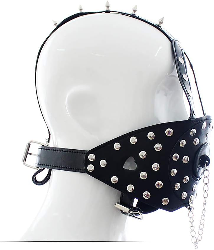Harness leather mouth plug deep throat punk rivet trim head top nail stage props (black)