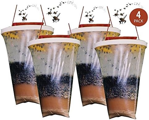 TESCCI Fly Trap Standard Size - 100% Non-Toxic Disposable Outdoor Fly catcher - Designed to Attract Egg-Laying Females (Pack of 4)