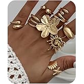 Hanfluenve Gold Stackable Rings Set for Women Non Tarnish Chunky Rings 8PCS Knuckle Joint Finger Knuckle Nail Ring Sets Adjustable Open Ring Cute Trendy Jewelry for Gift