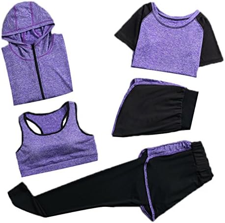 Women's Sportsuit Set, Running Jogging Tracksuit Gym Fitness Outfit Workout Sweatsuit 5 Piece Set