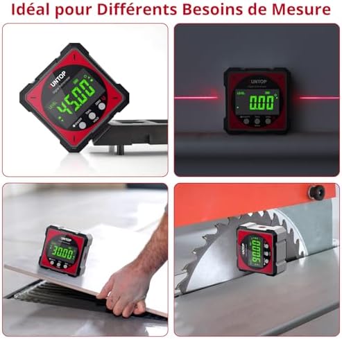 Inclinomètre Numérique Laser 4×90° Magnétique Rechargeable （Rouge）