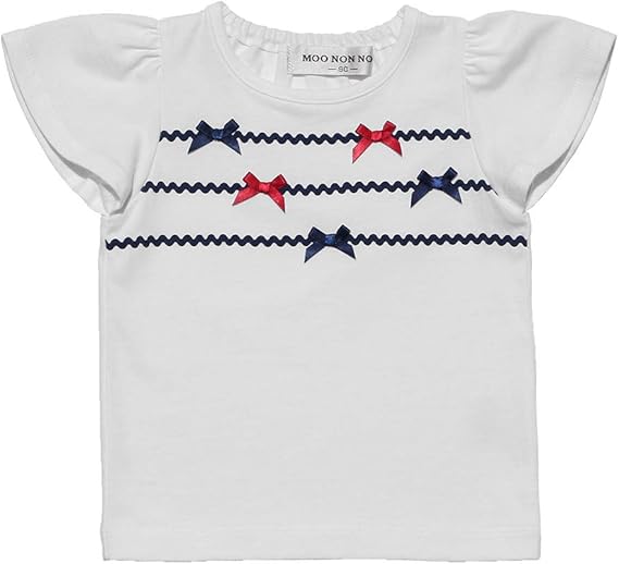 Amazon ムーノンノン Moononnon子供服 女の子 Tシャツ 半袖 普段着 ベビーサイズ 綿100 フレアースリーブリボンつき トリコロールカラー Tシャツ カットソー 通販