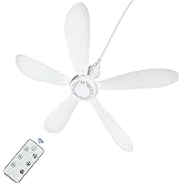 SCOOYEEES 28" AC 110V Portable Ceiling Fan with Remote Control Timing 3 Speed, Plug in Ceiling Fan Hanging Fan for Gazebo Camping RV Tent Home Room Outdoor Indoor