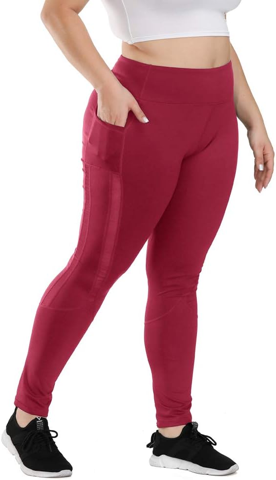 Uoohal Plus Size Active Leggings for Women High Waist Yoga Pants with Pockets Running Workout Athletic Pants