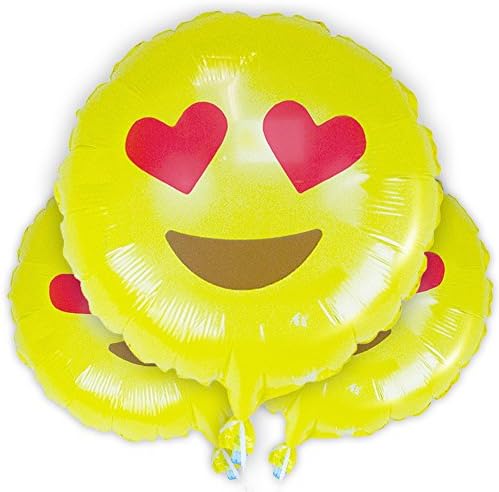 Heart Eyes LOVE Emoji Balloons - 3 Pack Helium Mylar 18" Emoji Balloons