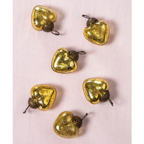 Luna Bazaar Mini Mercury Glass Ornaments (Cora Design, Heart Design, 1-Inch, Gold, Set of 6)