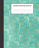 Composition Notebook: Turquoise And Faux Gold Peacock Bird Pattern College Ruled Notebook Lined School Journal