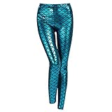 JNTworld Women Sexy Mermaid Fish Scale Hologram Soft Shine Leggings, L, Blue