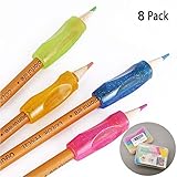 Pencil Grip Pencil Holder Ergonomic Writing Aid Soft Gel Rubber Silicone Writing Aid for Righties and Lefties Reduce Hand Fatigue Colored Pen Handwriting Claw for Adult Children Kids 8PCS/Set (B)