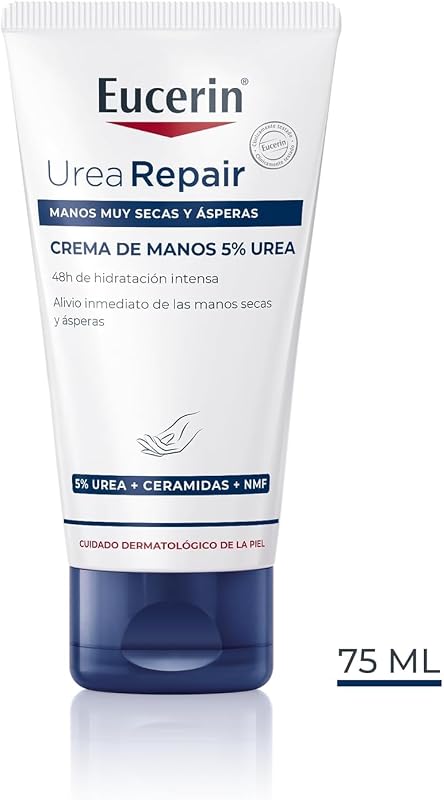 UreaRepair Crema de Manos Urea 5% (75 ml), crema hidratante reparadora 48 horas, con 5% urea y ceramidas para un alivio inmediato, ideal para manos secas y agrietadas