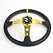 Auto Dynasty 350mm Gold 6-Bolt Spoke Gold Stitched PVC Leather Racing Steering Wheel