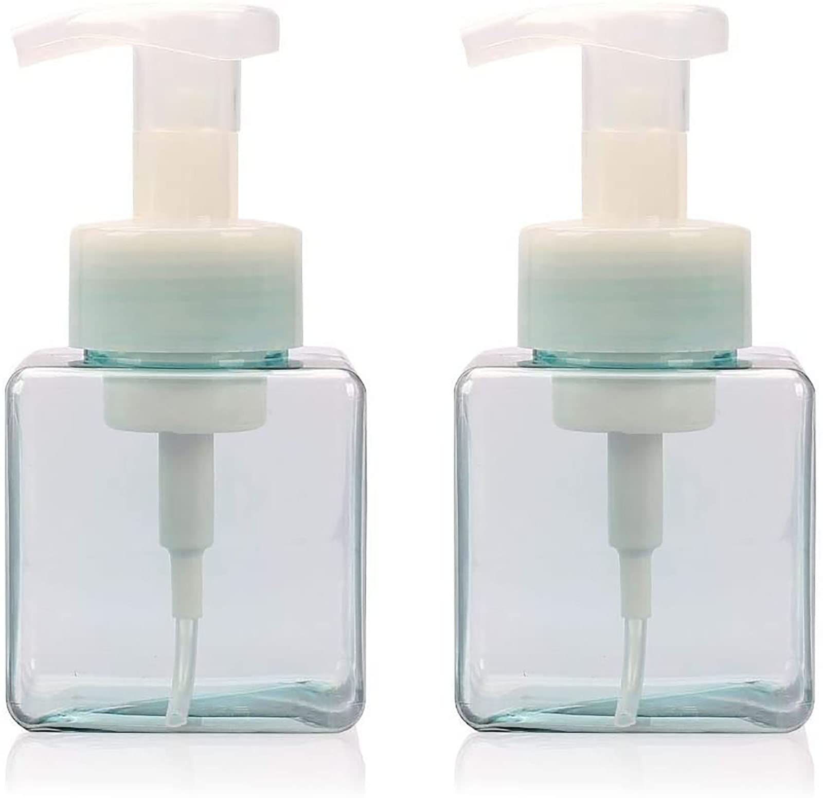 Viewnub 250ML Foaming Hand Soap Dispenser Foaming Pump Bottle with Plastic Tops Square,Pack of 2,Transparent Blue