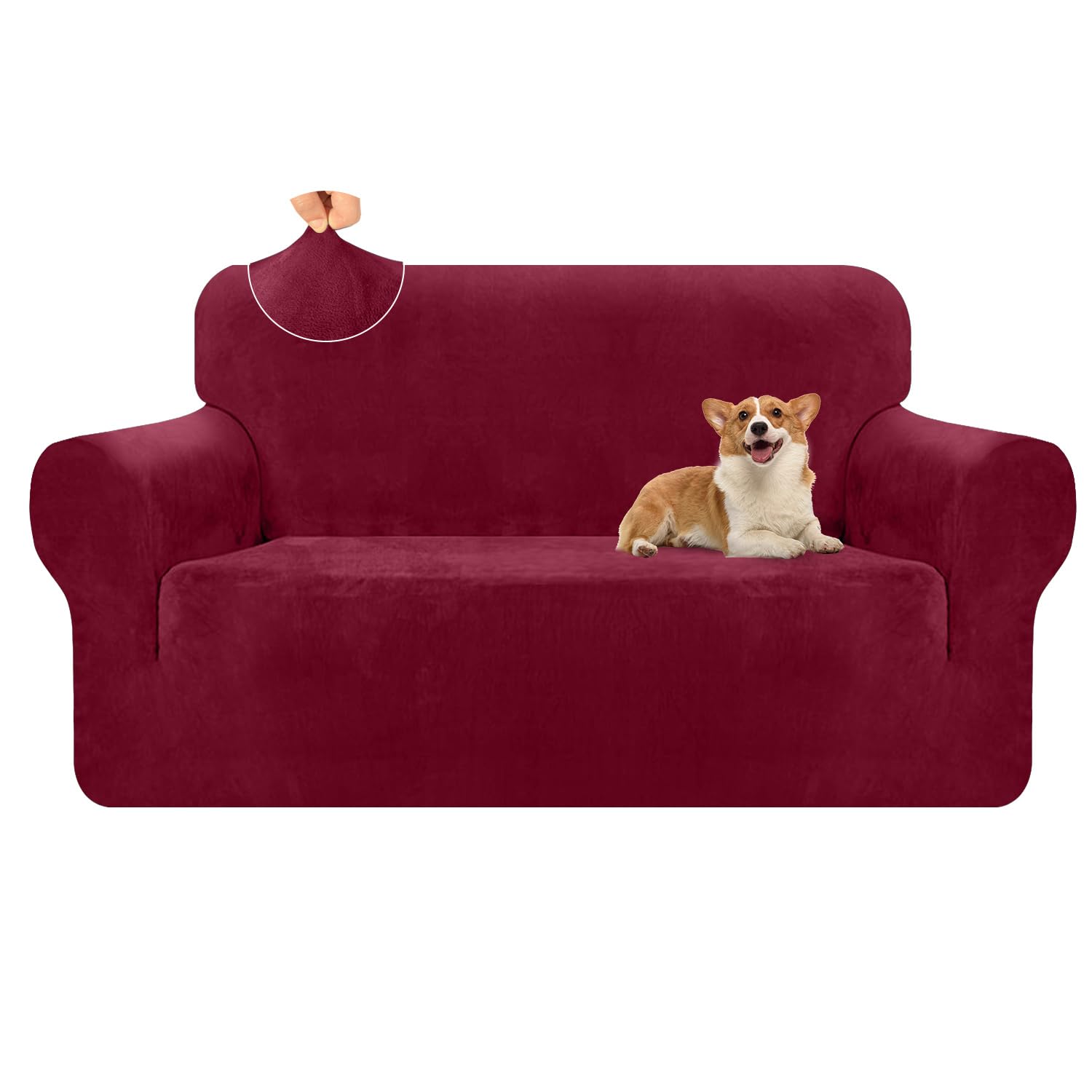 Granbest Luxury Thick Velvet Sofa Cover 2 Seater High Stretch Couch Cover Ski-friendly 4 Seasons Universal Sofa Protector for Pets and Kids (2 Seater, Wine Red)