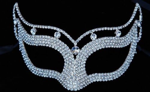 Mysterious White Laser Cut Venetian Crown Design Masquerade Mask for Mardi Gras Or Halloween - Decorated with Sparkling Gem Crystals