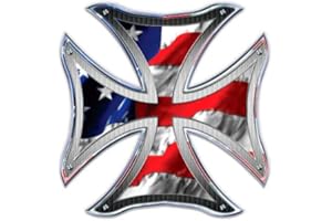 GT Graphics Express Iron Cross American Flag - Vinyl Sticker Waterproof Decal
