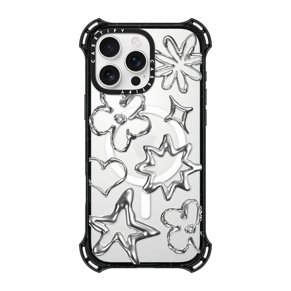 CASETiFY Bounce iPhone 16 Pro Max Case [Shockproof / 21.3ft. 6X Military Grade Drop Protection/Compatible with Magsafe] - Chrome Doodles - Clear Black