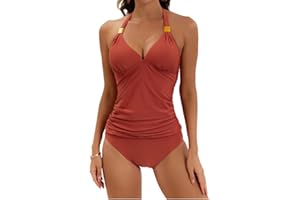 B2prity Halter Tankini Swimsuit for Women Tummy Control Two Piece Bathing Suit V Neck Swimwear with Shorts