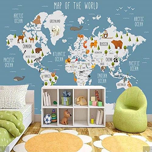 ZAMLE 3D Carton Animal World Map Wallpaper Mural for Kids Room Children Bedroom Vintage Wall Papers Home Decor Wall Papers Home Decor,250X175 cm (98.4 by 68.9 in)