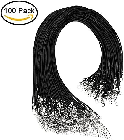 Zilong 100 Pcs 19 Inches 2mm Black Waxed Cotton Cord Necklace with Lobster Claw Clasp for DIY Jewelry Making
