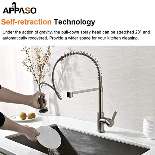 APPASO Commercial Kitchen Faucet Pull Down Sprayer Stainless Steel