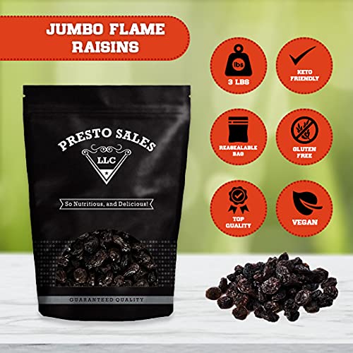 Raisins, Jumbo Flame, Packaged in a 3 lbs. (48 oz.) resealable pouch