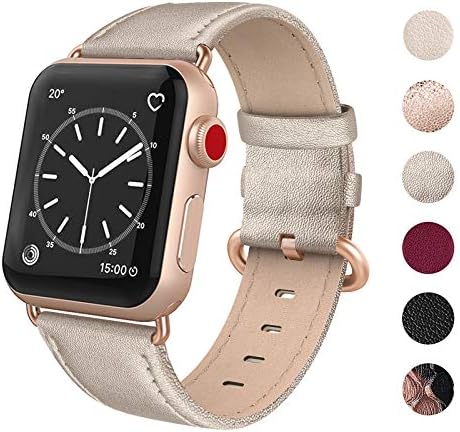 Ceaber Leather Strap Compatible for Apple Watch Band 38mm 40mm, Genuine Leather Band Replacement Strap for iWatch Apple Watch Series 4 3 2 1, Sports & Edition Women, Champagne
