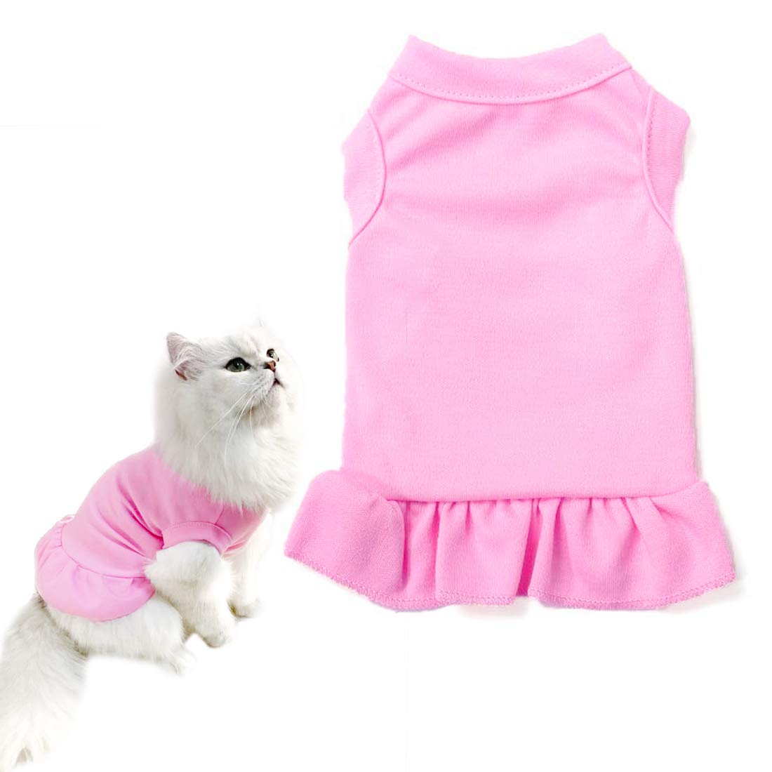 Photo 1 of CAISANG Dog Skirt Shirts, Puppy Dresses for Small Dogs Girls, Pet Clothes Doggy Apparel, Comfortable Summer Shirt Beach Wear Clothing, Outfits for Medium Dog, Kitty Cats, Cotton Tops (Pink L)