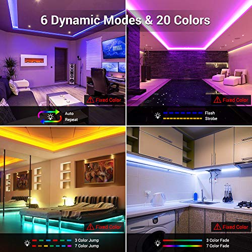 MustWin 40ft Led Strip Light 360 5050 LEDs Flexible Color Changing LED Lights with 44 Keys RF