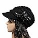 Women's Cable Knit Newsboy Visor Cap Hat with Sequined Flower