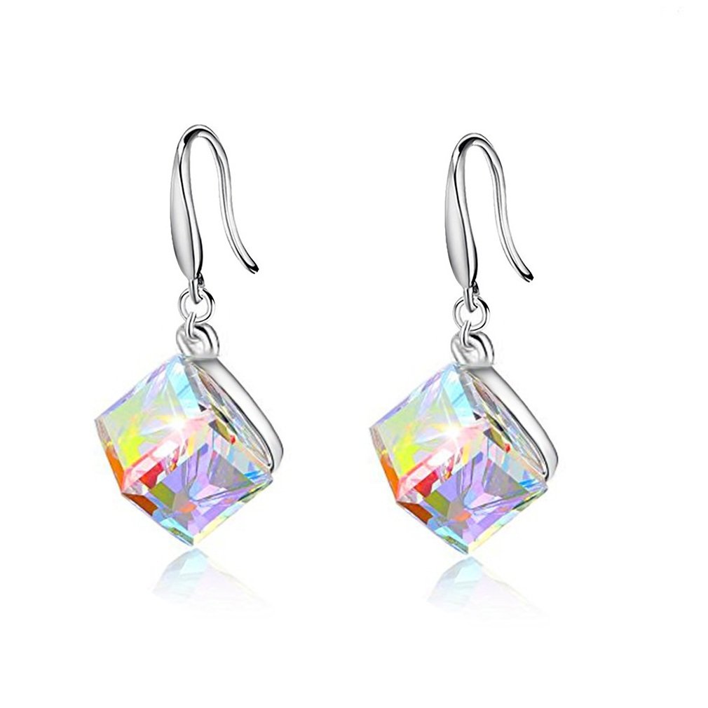 Uloveido Sterling Silver French Hook Drop Dangle Earrings with Square Cube Austrian Crystals - Fashion Jewelry Gift for Women Girls (Box Packing) Y418-E — image 1