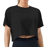 THE GYM PEOPLE Women's Workout Crop Top T-Shirt Short Sleeve Boxy Yoga Running Cropped Basic Tee