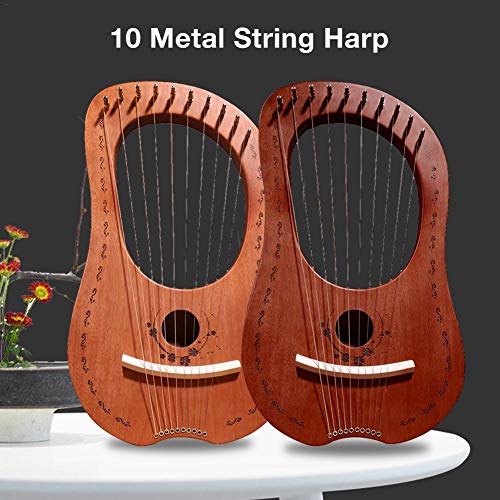 Leiyini Mahogany Lyre Harp 10 Metal String Harp Portable Small Harp with Durable Steel Strings Wood String Musical Instrument