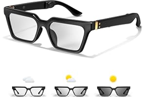 Dulailt Bone Conduction Headphones Smart Glasses with Photochromic Lenses True Wireless Bluetooth-Anti Blue Light & Voice Assistant, Immersive Stereo Sound for Running/Work/Drivin for Men/Women