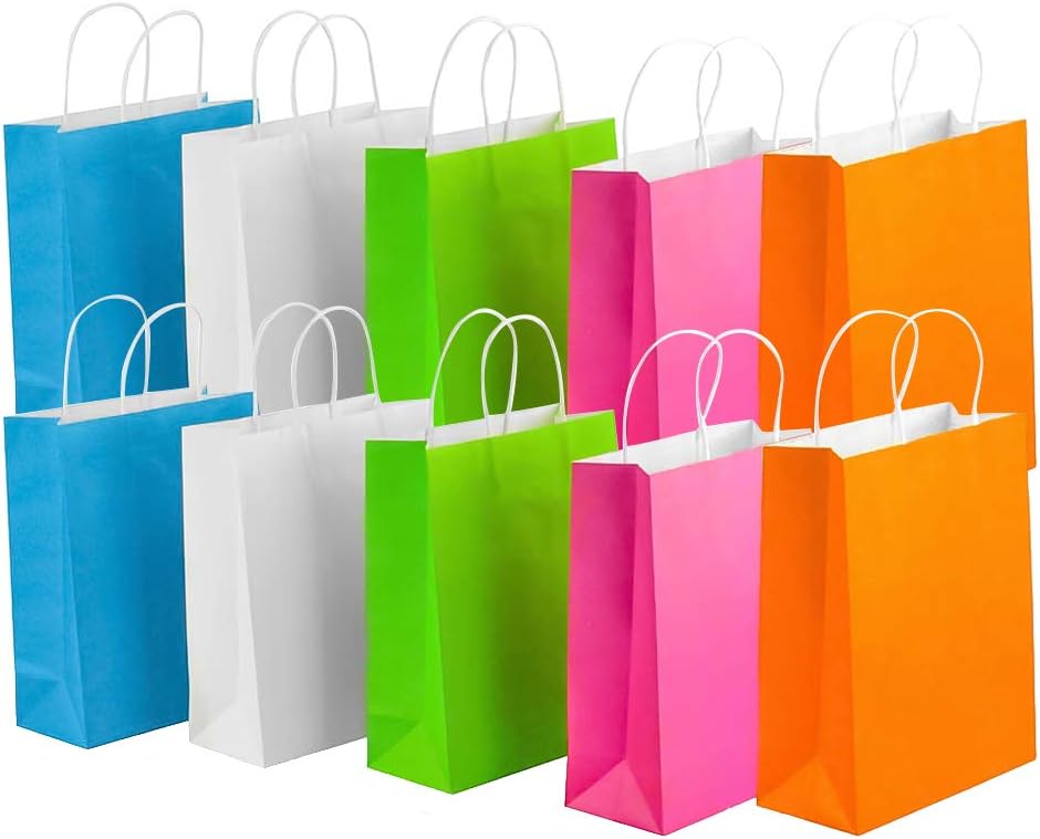 20Pcs Gift Bags with Handle, 5 Colors Kids Party Favor Paper Bags, Halloween Candy Treat Bag