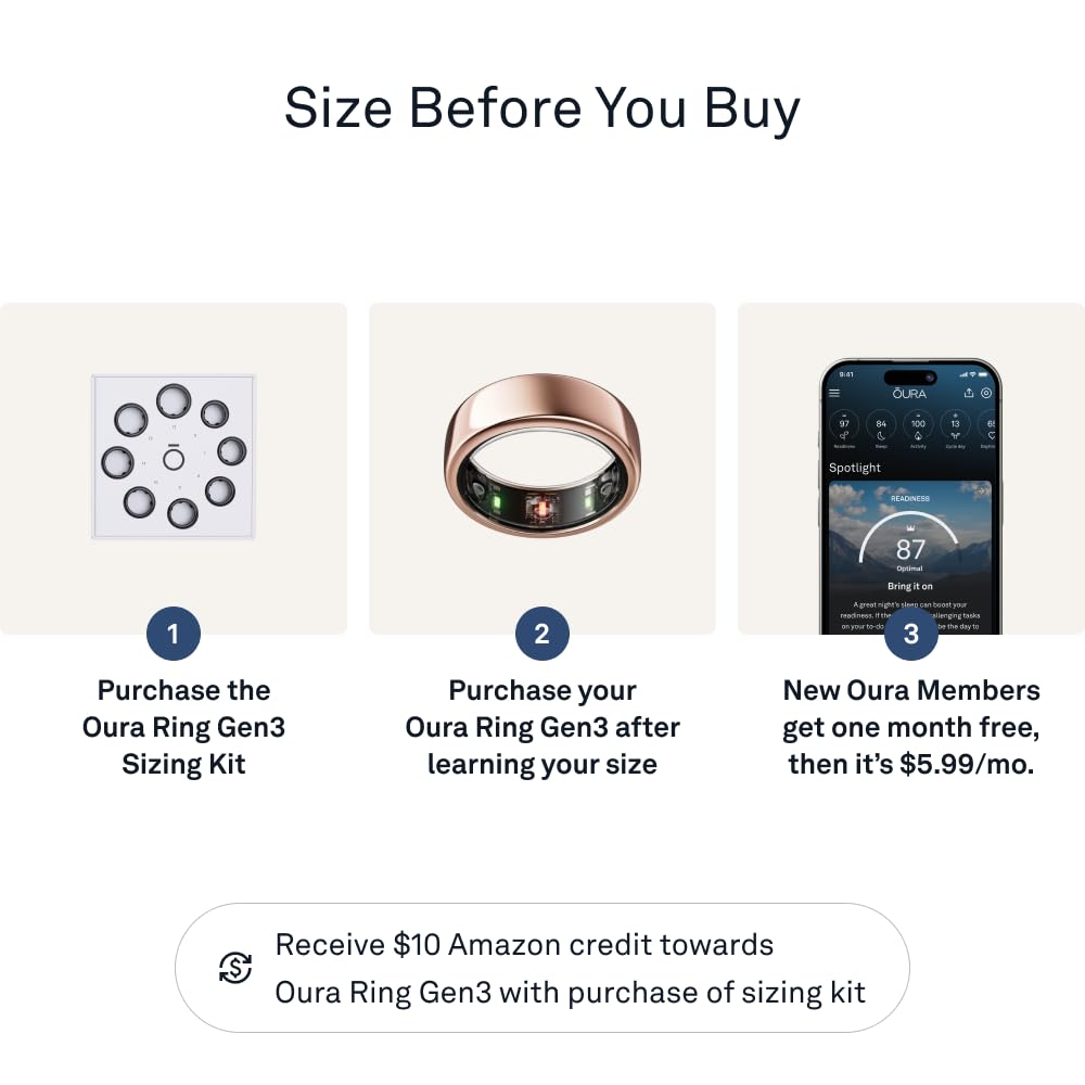Oura Ring Gen3 Horizon - Rose Gold - Size 6 - Smart Ring - Size First with Oura Ring Gen3 Sizing Kit - Sleep Tracking Wearable - Heart Rate - Fitness Tracker - 5-7 Days Battery Life