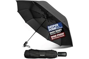 Prostorm Vented Travel Umbrella | Strong Compact Windproof Umbrella | Deep Dome Coverage | Auto Open/Close | Portable Pop Up with Large Coverage | Fits Car & Backpack