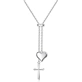 Fenthring Puffy Heart Cross Necklaces for Women Silver with Puffed Heart Pendant Charm 30 Inches Dainty 925 Sterling Silver