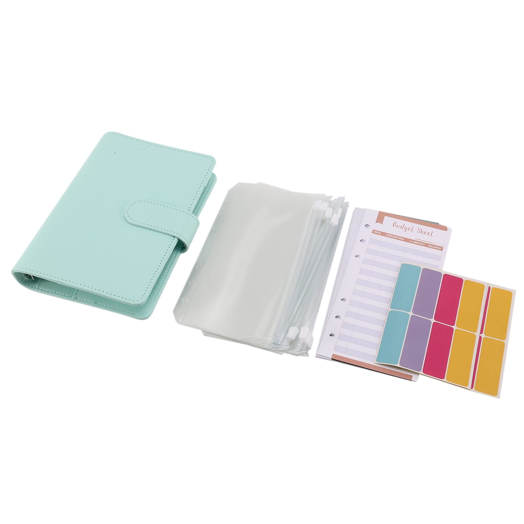 Jevina A6 Budget Binder Cash Envelopes System Cover,Waterproof Clear Binder Pockets,Expense Budget Planner,Green