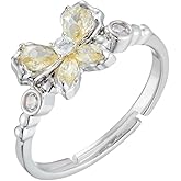 Kokoma Fashion Butterfly Ring for Women, Yellow Crystal CZ Adjustable Open Band Statement Promise Ring Wedding Bands Dainty Jewelry