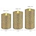 Evenice Glitter Gold Flickering Flameless Candles with Timer and Remote for Christmas Gift (Set of 3)
